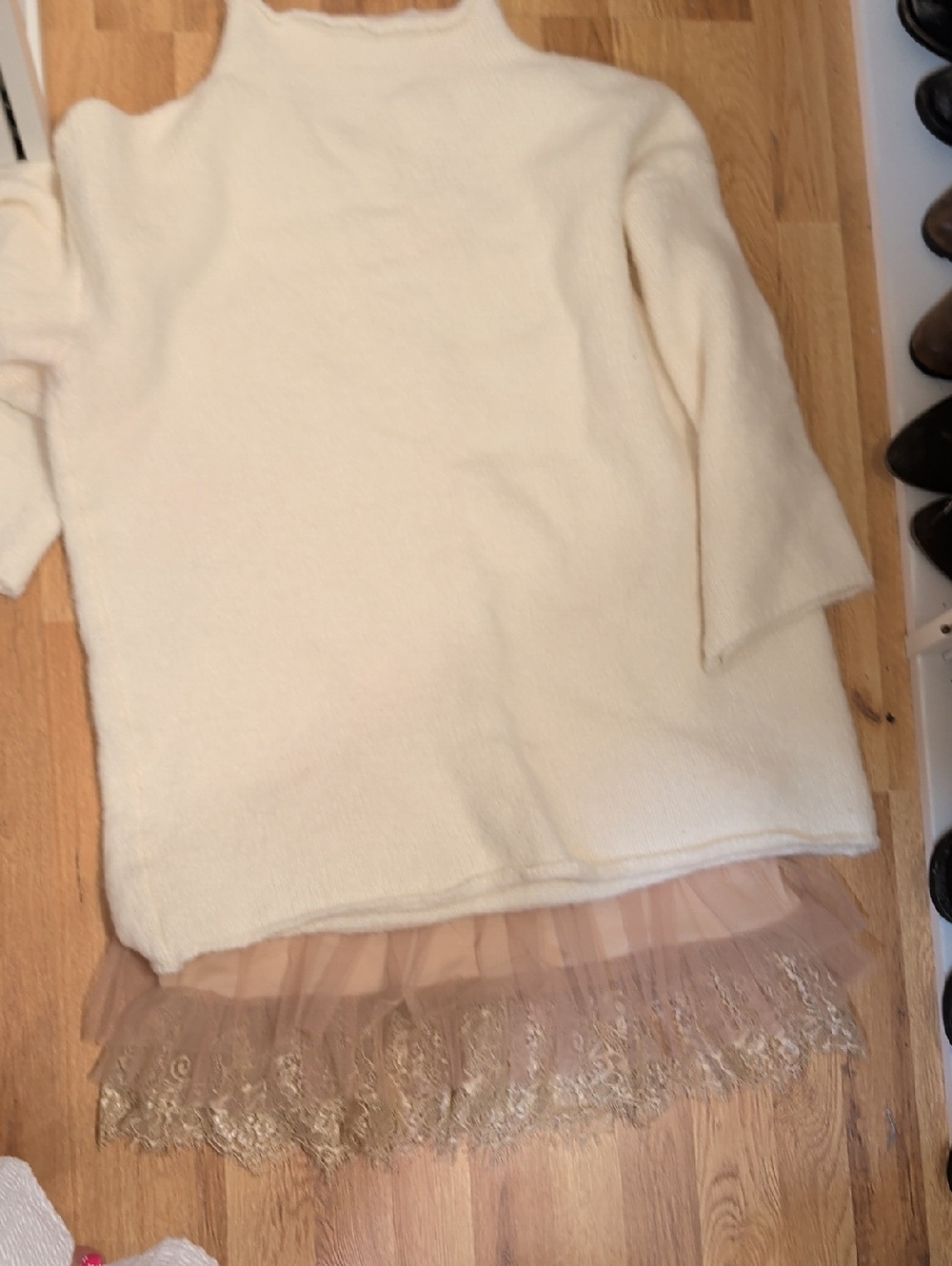 Cozy Cream Knit Sweater with Blush Lace Hem It's Actually Aa Sweater Dress